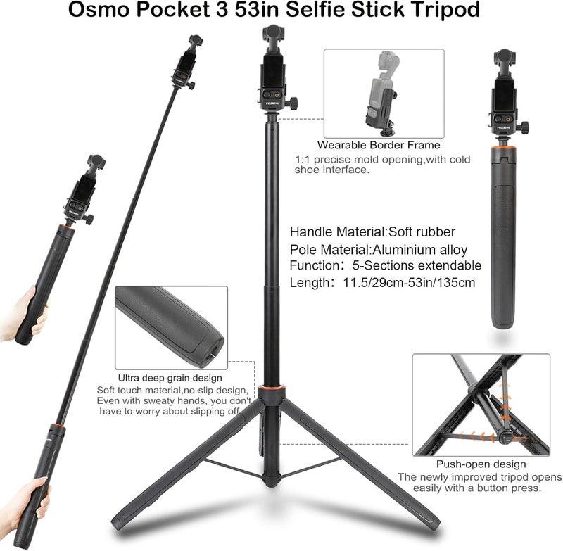 PELLKING Accessories Kit for Osmo Pocket 3/Xtra Muse,Included Carrying Case with Belt,135cm Selfie Stick Tripod,Suction Cup,Magnetic Mount,4 Pcs Body Strap Mount,Silicone Base,Mini Tripod and Others - Image 2
